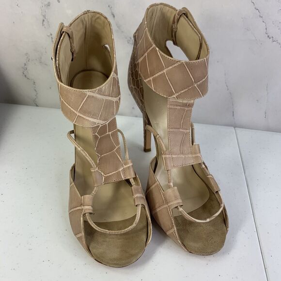 Diesel Heels Stilettos Size 39 8.5 Leather Embossed Croc Beige Open Toe Womens - Picture 4 of 14
